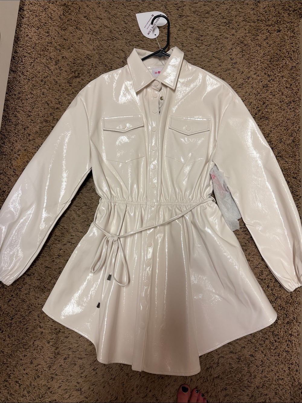 Buddy Love Cream Patent Faux-Leather Trench Shirt Jacket